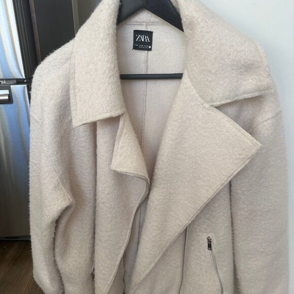 Zara off-white Boucle biker jacket, size: M - Picture 2 of 6